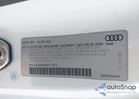 2013 Audi A5 2.0T Premium из США, поврежденный, VIN WAUJFAFH6DN017977